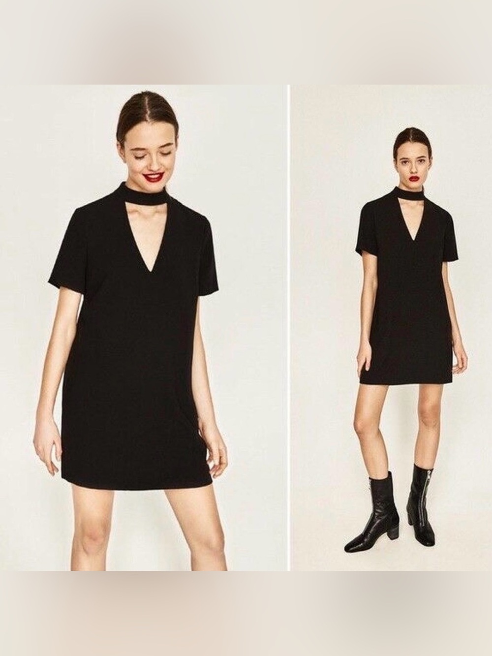 Zara Black Mini Dress with V-Neck XS vamp